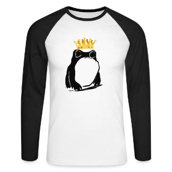 Prince Grenouille, Grenouille, Couronne, bande dessinée - T-shirt baseball manches longues Homme - blanc/noir - Devant - Nik (191cm)