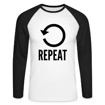 REPEAT - Unisex Baseballshirt langarm - Weiß/Schwarz - Vorne - Nik (191cm)