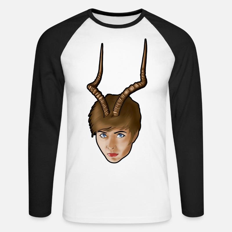 Frau mit Geweih - Unisex Baseballshirt langarm - Weiß/Schwarz