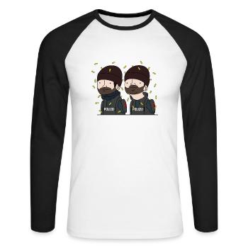 Les écoutilles de balles! - T-shirt baseball manches longues Homme - blanc/noir - Devant - Nik (191cm)