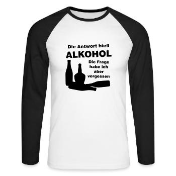 alkohol - Unisex Baseballshirt langarm - Weiß/Schwarz - Vorne - Nik (191cm)
