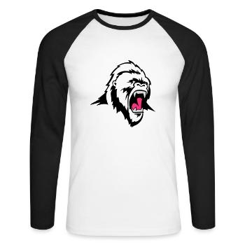 King Kong Head - Unisex Baseballshirt langarm - Weiß/Schwarz - Vorne - Nik (191cm)