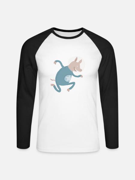Schwein im All - Unisex Baseballshirt langarm - Weiß/Schwarz