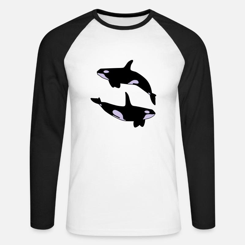 2 Schwertwale - Unisex Baseballshirt langarm - Weiß/Schwarz
