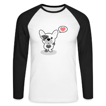 bouledogue français - T-shirt baseball manches longues Homme - blanc/noir - Devant - Nik (191cm)
