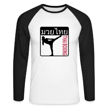 Boxe thaï - T-shirt baseball manches longues Homme - blanc/noir - Devant - Nik (191cm)