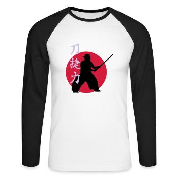 samurai_strength_victory_sword_3c - Unisex Baseballshirt langarm - Weiß/Schwarz - Vorne - Nik (191cm)