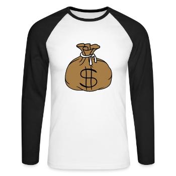 symbole dollar signe argent riche bourse - T-shirt baseball manches longues Homme - blanc/noir - Devant - Nik (191cm)