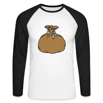 sack bag fabric gift packed filled full - Unisex Long Sleeve Baseball T-Shirt - white/black - Front - Nik (191cm)