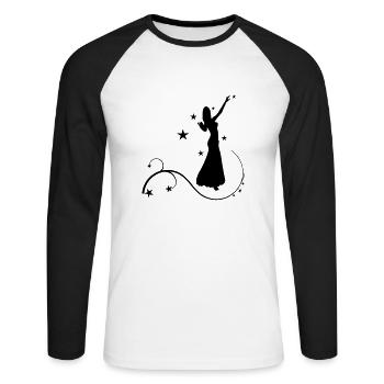 Bauchtanz mit Sternen - Unisex Baseballshirt langarm - Weiß/Schwarz - Vorne - Nik (191cm)