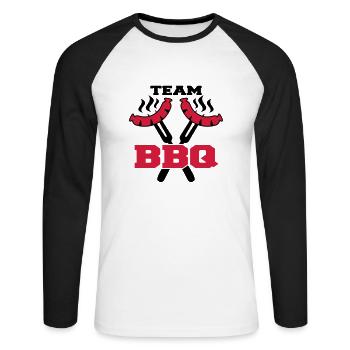 Team BBQ Logo - Unisex Long Sleeve Baseball T-Shirt - white/black - Front - Nik (191cm)