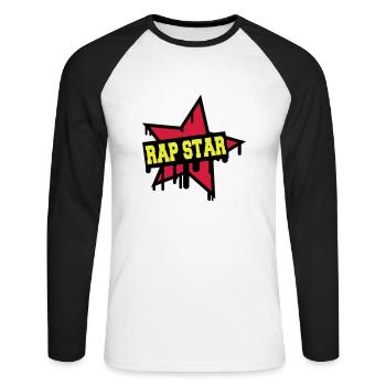 Rap Star - Unisex Baseballshirt langarm - Weiß/Schwarz - Vorne - Nik (191cm)