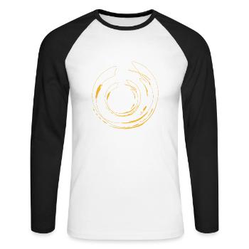 Kunst & Design - orange Linien rund - Unisex Baseballshirt langarm - Weiß/Schwarz - Vorne - Nik (191cm)