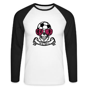 foot tete de mort skull lunette banderole ballon - T-shirt baseball manches longues Homme - blanc/noir - Devant - Nik (191cm)