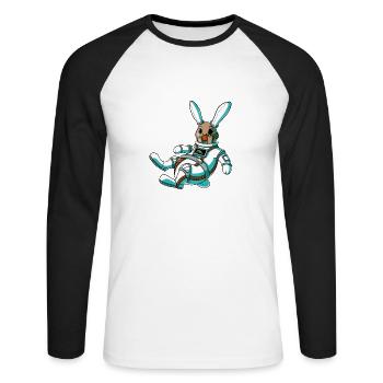 Austronauten Kaninchen - Unisex Baseballshirt langarm - Weiß/Schwarz - Vorne - Nik (191cm)