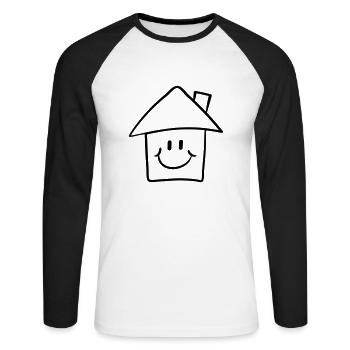 Lustiges Comic Smiley Haus - Unisex Baseballshirt langarm - Weiß/Schwarz - Vorne - Nik (191cm)
