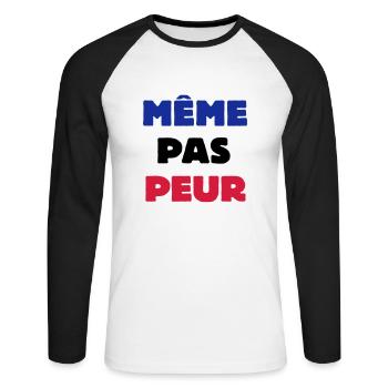 Même pas Peur - T-shirt baseball manches longues Homme - blanc/noir - Devant - Nik (191cm)