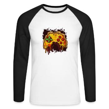 Pizza Gaming Controller Gamer - Unisex Baseballshirt langarm - Weiß/Schwarz - Vorne - Nik (191cm)