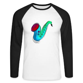 buntes Saxofon / Saxofon - Unisex Baseballshirt langarm - Weiß/Schwarz - Vorne - Nik (191cm)
