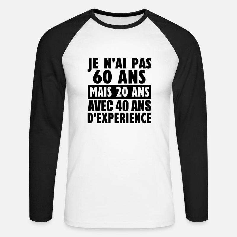 60 ans - Unisex Baseballshirt langarm - Weiß/Schwarz