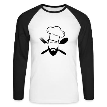 koch design - Unisex Baseballshirt langarm - Weiß/Schwarz - Vorne - Nik (191cm)