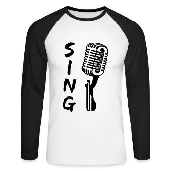 Mikrofon - Sänger - Unisex Baseballshirt langarm - Weiß/Schwarz - Vorne - Nik (191cm)