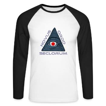 NOVUS ORDO SECLORUM Le nouvel ordre mondial - T-shirt baseball manches longues Homme - blanc/noir - Devant - Nik (191cm)