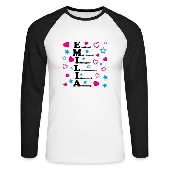 Emilia - Unisex Baseballshirt langarm - Weiß/Schwarz - Vorne - Nik (191cm)