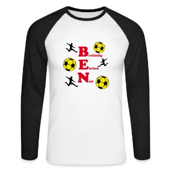 Ben - Unisex Baseballshirt langarm - Weiß/Schwarz - Vorne - Nik (191cm)