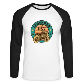 Legendär motorrad 1971 - Unisex Baseballshirt langarm - Weiß/Schwarz - Vorne - Nik (191cm)