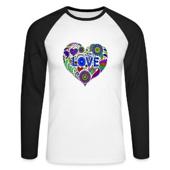 Spread your Love! - Anahata das Herzchakra "Blue" - Unisex Baseballshirt langarm - Weiß/Schwarz - Vorne - Nik (191cm)