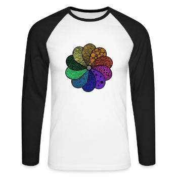 Blume Zentangle Style - Unisex Baseballshirt langarm - Weiß/Schwarz - Vorne - Nik (191cm)