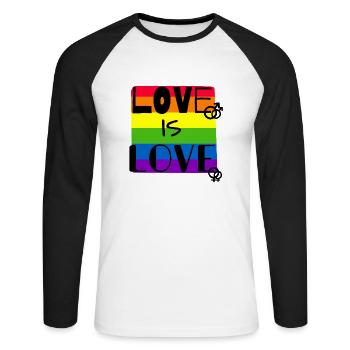 Love is Love - Unisex Baseballshirt langarm - Weiß/Schwarz - Vorne - Nik (191cm)