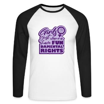 wanna have fundamental rights - Unisex Long Sleeve Baseball T-Shirt - white/black - Front - Nik (191cm)