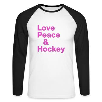 field hockey field hockey love peace hockey - Unisex Long Sleeve Baseball T-Shirt - white/black - Front - Nik (191cm)