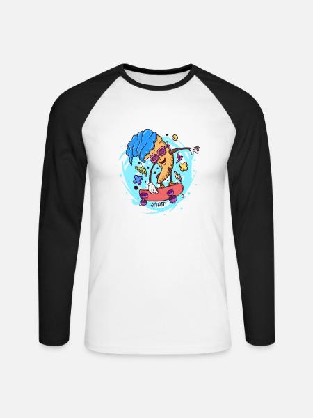 ice skater ice cream skate boarder cartoon style - Unisex Long Sleeve Baseball T-Shirt - white/black