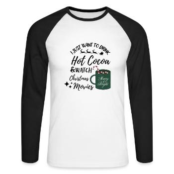 Je veux juste du chocolat chaud et regarder le film de Noël - T-shirt baseball manches longues Homme - blanc/noir - Devant - Nik (191cm)