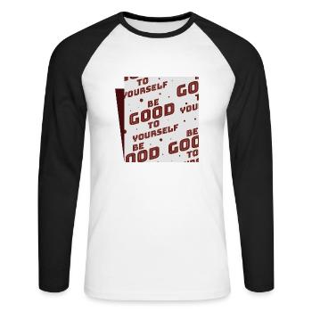 Soyez bon envers vous-même - T-shirt baseball manches longues Homme - blanc/noir - Devant - Nik (191cm)