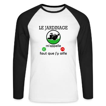le jardinage m appelle / humour jardinière - T-shirt baseball manches longues Homme - blanc/noir - Devant - Nik (191cm)