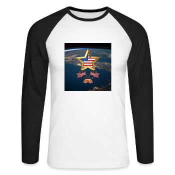 USA, étoiles et ceintures - T-shirt baseball manches longues Homme - blanc/noir - Devant - Nik (191cm)
