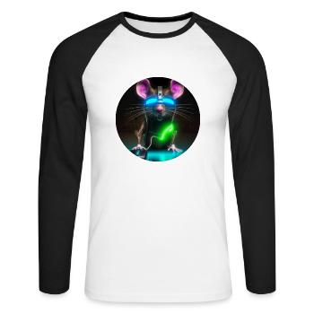 Cyber souris - T-shirt baseball manches longues Homme - blanc/noir - Devant - Nik (191cm)