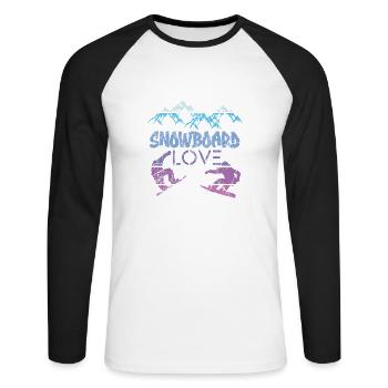 Snowboard Snowboarding Shirt - Board Love Vintage - Unisex Baseballshirt langarm - Weiß/Schwarz - Vorne - Nik (191cm)