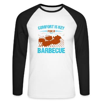 COMFORT IS KEY FOR A BARBECUE - Unisex Long Sleeve Baseball T-Shirt - white/black - Front - Nik (191cm)