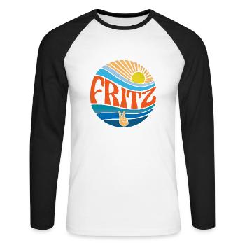 Fritz Hemd Vintage Sunset Fritz Groovy Tie Dye - Unisex Baseballshirt langarm - Weiß/Schwarz - Vorne - Nik (191cm)