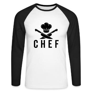 Chef - T-shirt baseball manches longues Homme - blanc/noir - Devant - Nik (191cm)