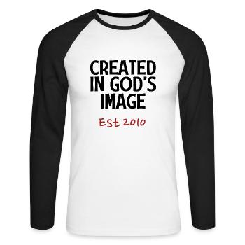 Créé à l’image de Dieu Est 2010 - T-shirt baseball manches longues Homme - blanc/noir - Devant - Nik (191cm)