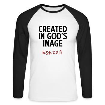 Créé à l’image de Dieu Est 2013 - T-shirt baseball manches longues Homme - blanc/noir - Devant - Nik (191cm)