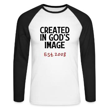Créé à l’image de Dieu est 2008 - T-shirt baseball manches longues Homme - blanc/noir - Devant - Nik (191cm)