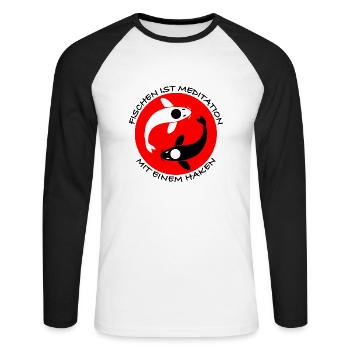 Fischen ist Meditation mit einem Haken. Yin & Yang - Unisex Baseballshirt langarm - Weiß/Schwarz - Vorne - Nik (191cm)