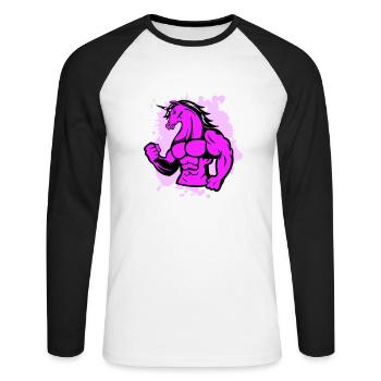 Licorne forte 1 - T-shirt baseball manches longues Homme - blanc/noir - Devant - Nik (191cm)